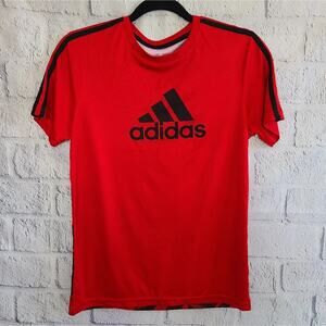 Red Adidas Black Striped Athletic Tee Youth Size Large